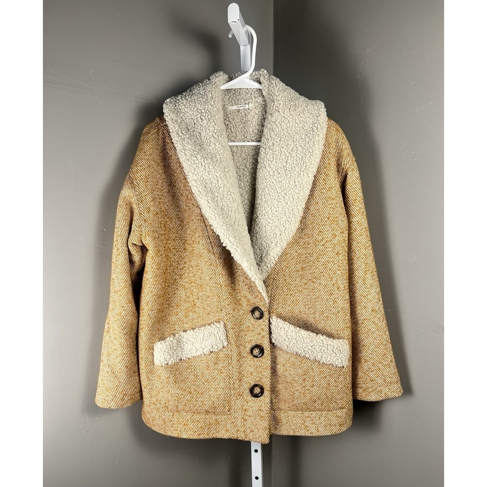 Tularosa Bette Oversized Jacket in Antique Yellow XS Sherpa-Lined Textured Coat